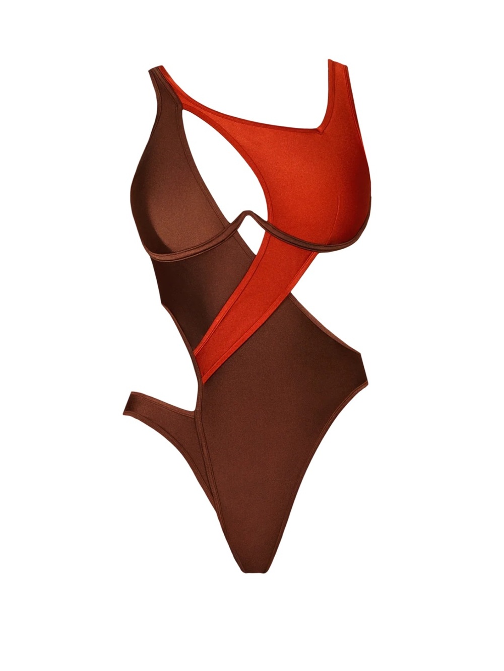 Cutout One-Piece Swimsuit in Brown & Red - Women's Swim